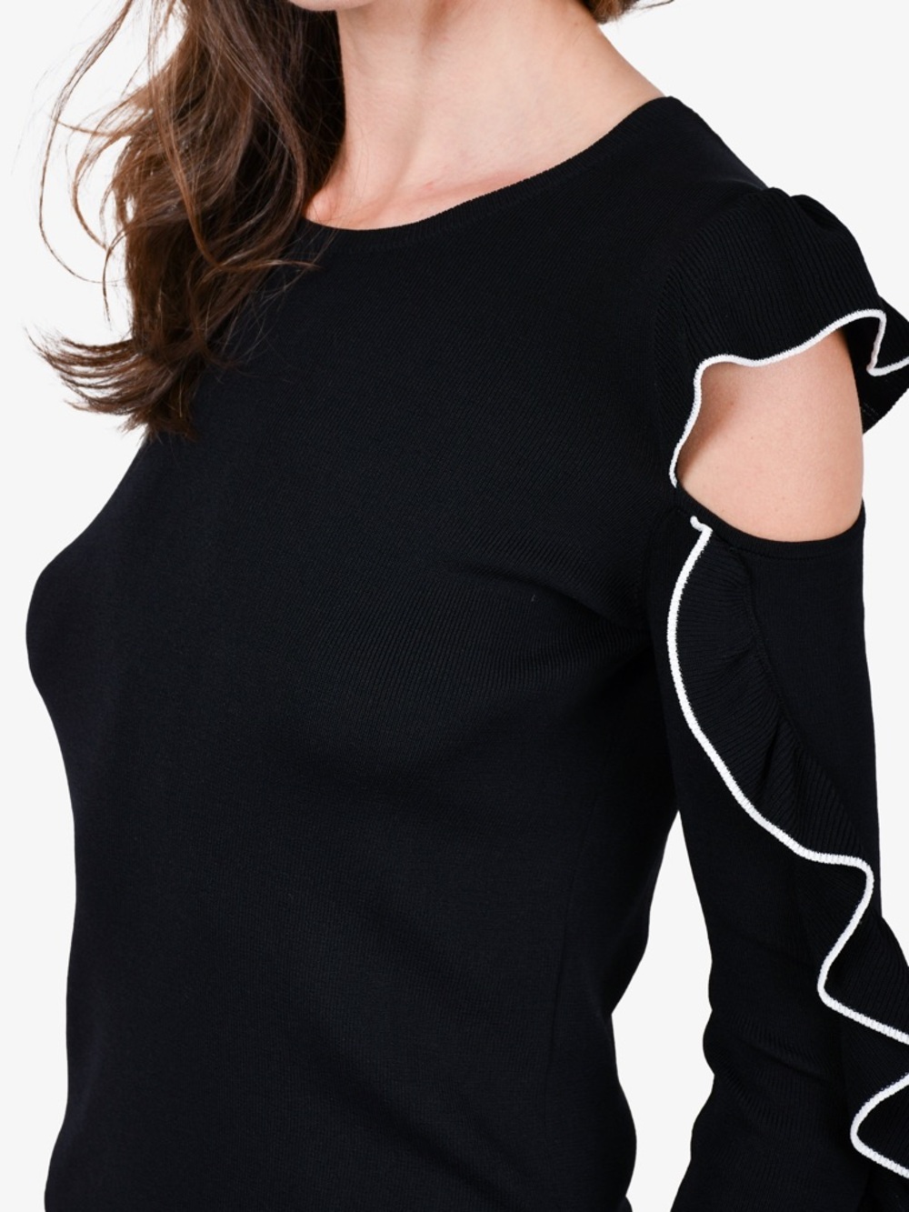 MAJE BLACK RUFFLE/CUT-OUT DETAIL SIZE 3 - Picture 7 of 8